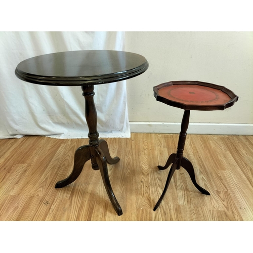 639 - Tri Footed Side Tables (2). Largest 62cm High, 45cm Diameter. Collection Only.