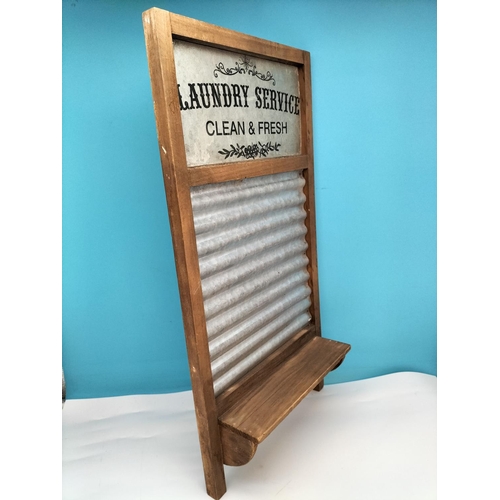 488 - Wood Framed Laundry Service Clean and Fresh Washboard Style Shelf and Hanger. 64cm High, 33cm x 10cm... 