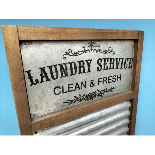 488 - Wood Framed Laundry Service Clean and Fresh Washboard Style Shelf and Hanger. 64cm High, 33cm x 10cm... 