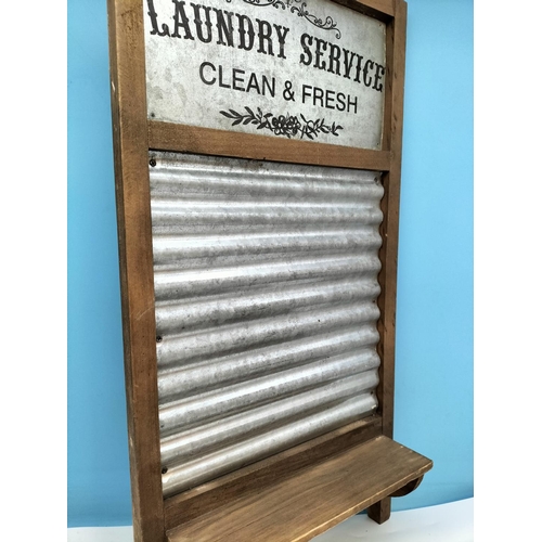 488 - Wood Framed Laundry Service Clean and Fresh Washboard Style Shelf and Hanger. 64cm High, 33cm x 10cm... 