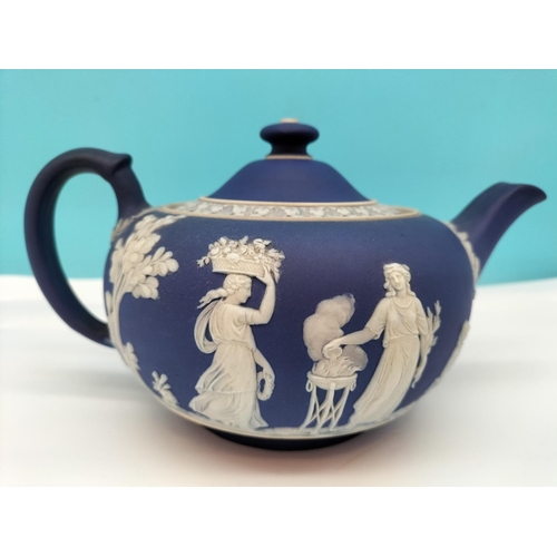 544 - Wedgwood Portland Blue Jasper Teapot with Glazed Interior (c1920/1930) plus an Adams Jasperware Jard... 