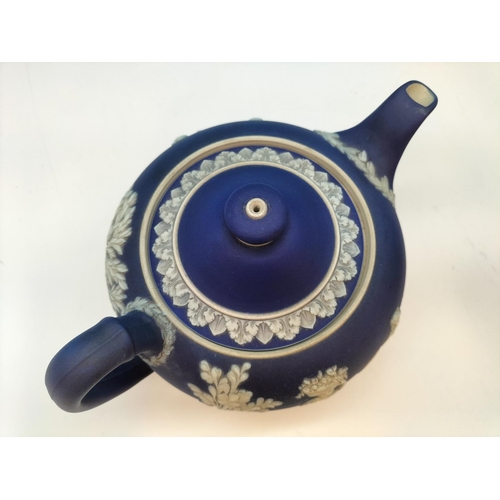 544 - Wedgwood Portland Blue Jasper Teapot with Glazed Interior (c1920/1930) plus an Adams Jasperware Jard... 