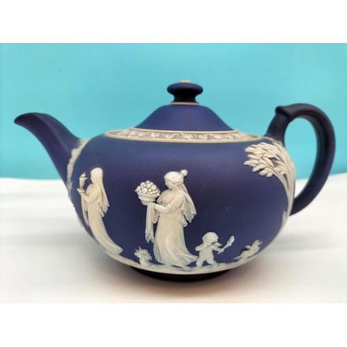 544 - Wedgwood Portland Blue Jasper Teapot with Glazed Interior (c1920/1930) plus an Adams Jasperware Jard... 