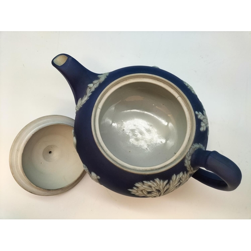 544 - Wedgwood Portland Blue Jasper Teapot with Glazed Interior (c1920/1930) plus an Adams Jasperware Jard... 