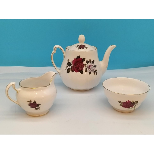 598 - Colclough China 'Rose' Pattern Teapot, Milk Jug and Sugar Bowl.