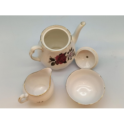 598 - Colclough China 'Rose' Pattern Teapot, Milk Jug and Sugar Bowl.