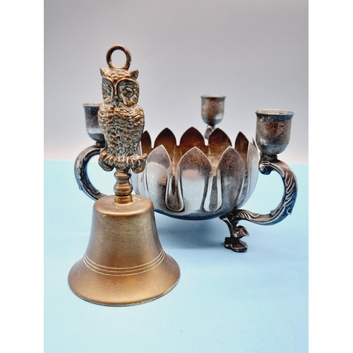 610 - Viners Art Nouveau Table Centrepiece (Wear to Silver Plate), Copper Kettle, Brass Bell plus Vintage ... 