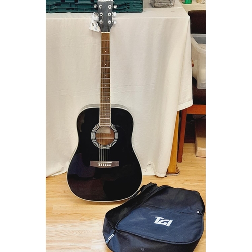 649 - Aria AW-20 BK Acoustic Guitar with Case. Collection Only.