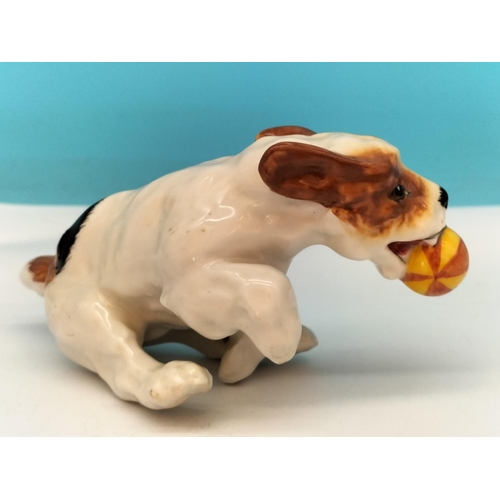 105 - Royal Doulton Dog Figure Running with Coloured Ball HN 1097. 12cm x 6cm.