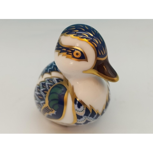 18 - Royal Crown Derby 'Blue Duckling' Paperweight with Gold Stopper. 7.5cm Tall.