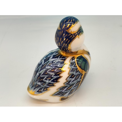 18 - Royal Crown Derby 'Blue Duckling' Paperweight with Gold Stopper. 7.5cm Tall.