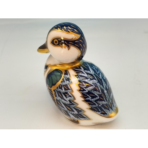 18 - Royal Crown Derby 'Blue Duckling' Paperweight with Gold Stopper. 7.5cm Tall.