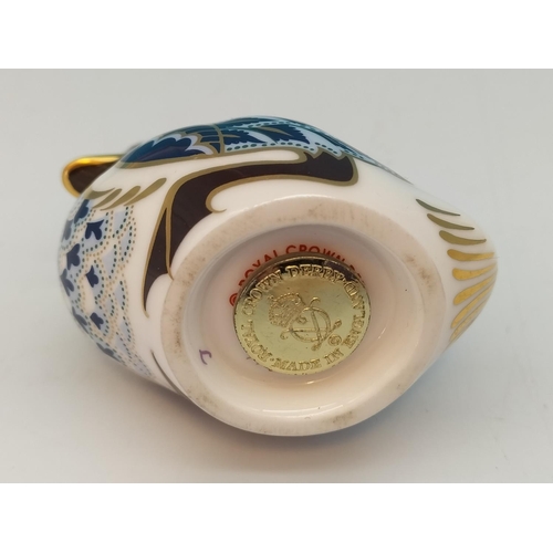 18 - Royal Crown Derby 'Blue Duckling' Paperweight with Gold Stopper. 7.5cm Tall.