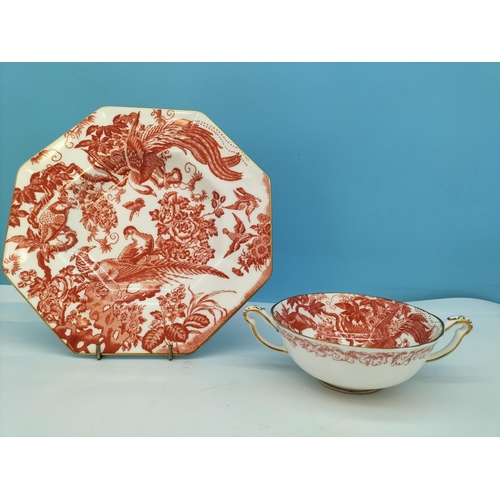 196 - Royal Crown Derby 'Red Aves' Pattern items (5) to include Jug, Soup Bowl, 24cm Plate plus Cup and Sa... 