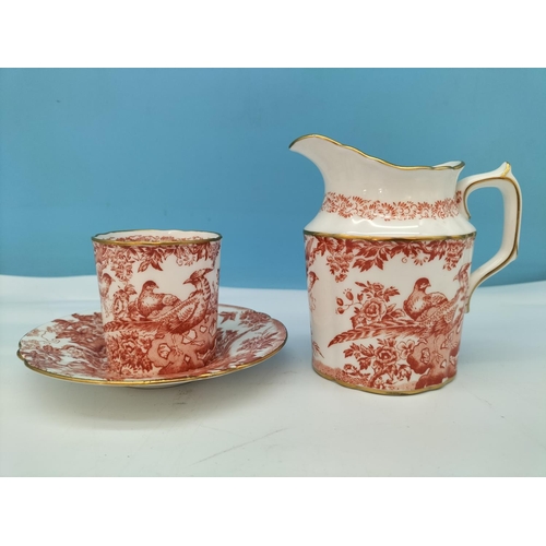 196 - Royal Crown Derby 'Red Aves' Pattern items (5) to include Jug, Soup Bowl, 24cm Plate plus Cup and Sa... 