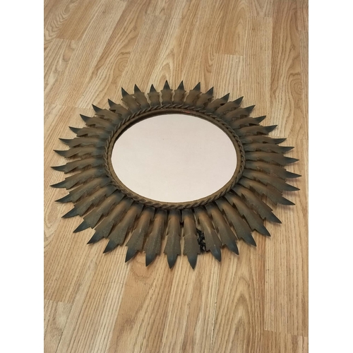 201 - Vintage 1950's Metal Two Tone Sunburst Mirror. 45cm Diameter.