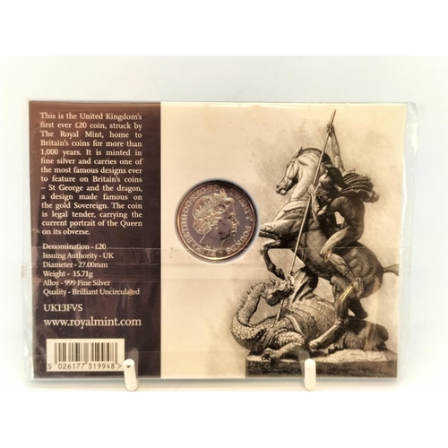 208 - Royal Mint 'The George and the Dragon' 2013 UK £20 Fine Silver Coin.