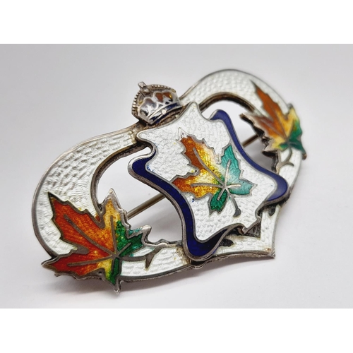 21 - Vintage Sterling Silver Enamelled Canadian Maple Brooch. 6cm x 4cm.