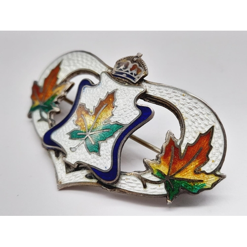 21 - Vintage Sterling Silver Enamelled Canadian Maple Brooch. 6cm x 4cm.