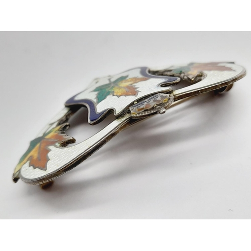 21 - Vintage Sterling Silver Enamelled Canadian Maple Brooch. 6cm x 4cm.