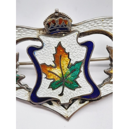 21 - Vintage Sterling Silver Enamelled Canadian Maple Brooch. 6cm x 4cm.