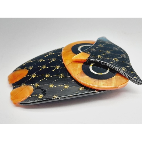 222 - Lea Stein (Paris) 'Buba the Owl' Brooch. 6.5cm x 5cm.