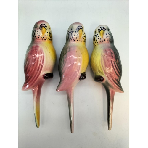 244 - Ceramic Budgerigar Wall Hangings (3). 15cm Long.