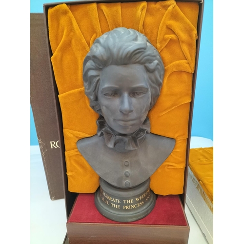 252 - Boxed Royal Doulton Black Basalt Bust of H.R.H. Princess Ann to Celebrate her Wedding on Stand. Limi... 