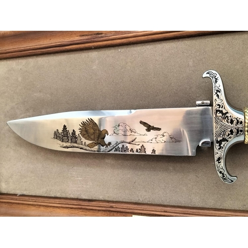 253 - Framed and Mounted Franklin Mint American Freedom Eagle Bowie Knife by Ronald Van Ruychevelt. Frame ... 