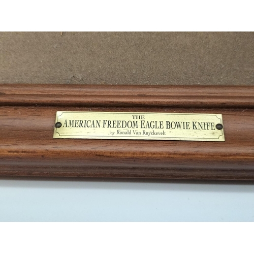 253 - Framed and Mounted Franklin Mint American Freedom Eagle Bowie Knife by Ronald Van Ruychevelt. Frame ... 