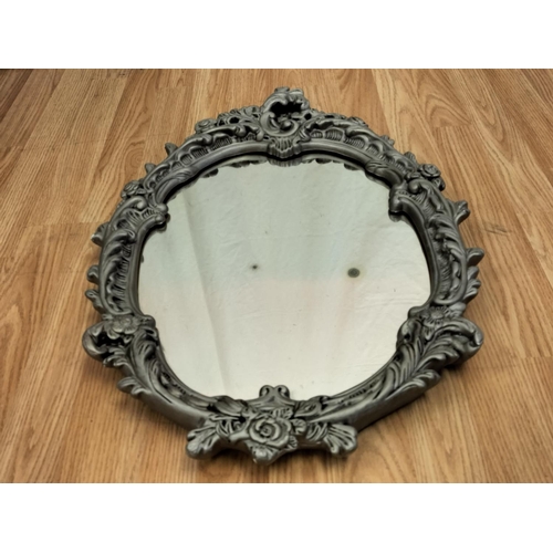 257 - Vintage Reproduction Baroque Style Chalk Framed Mirror. 62cm x 46cm. Collection Only.