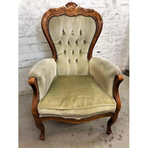 262 - 1980's Reproduction Button back Armchair. 102cm High, 70cm x 50cm. Seat Height 48cm. Collection Only... 