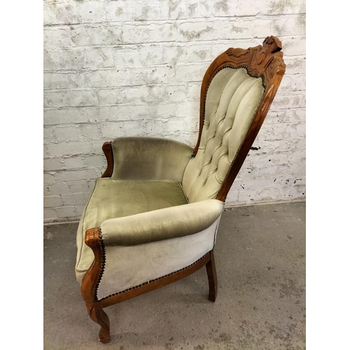 262 - 1980's Reproduction Button back Armchair. 102cm High, 70cm x 50cm. Seat Height 48cm. Collection Only... 