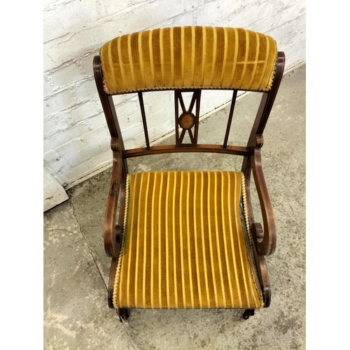 264 - Edwardian Inlaid Ladies Armchair on Castors. 62cm High, 52cm x 49cm. Seat Height 30cm. Requires Re-U... 