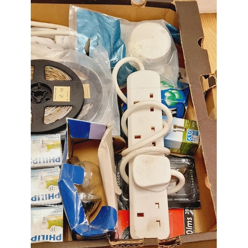 280 - Box of Mixed Light Bulbs, Extension Leads, etc.