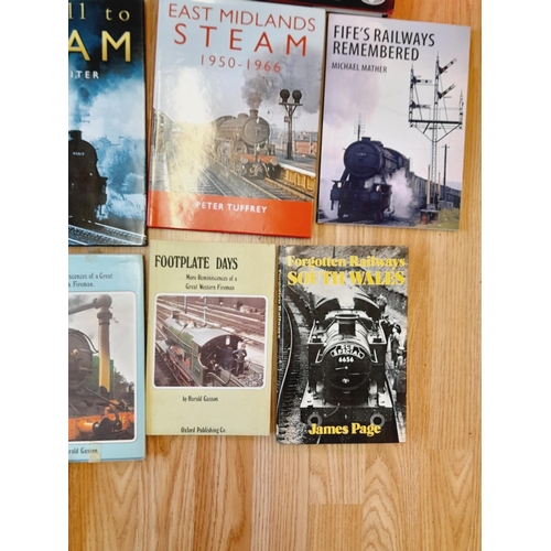 325 - Collection of Railway Related Reference Books to include Farewell to Steam, British Steam Sunset, En... 