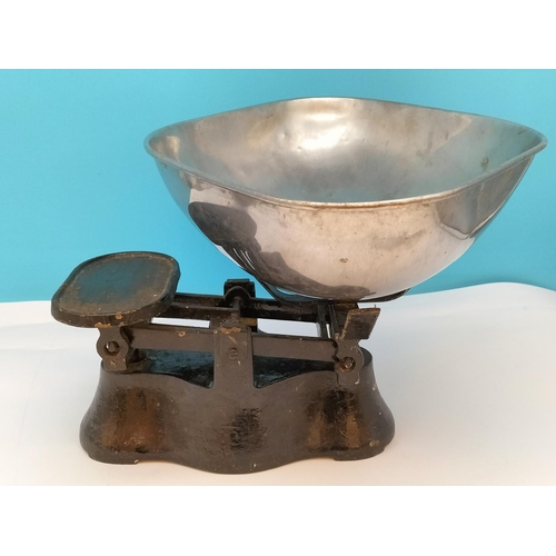 328 - Vintage Cast Iron Kitchen Scales. Bowl Measures 40cm x 30cm x 10cm.