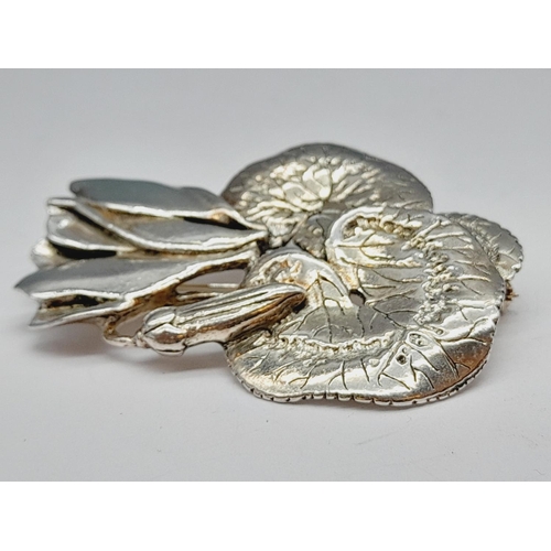 350 - MASJ Pewter Flower Brooches (5). Largest 8cm x 5cm.