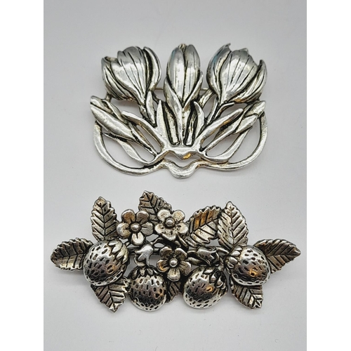 350 - MASJ Pewter Flower Brooches (5). Largest 8cm x 5cm.