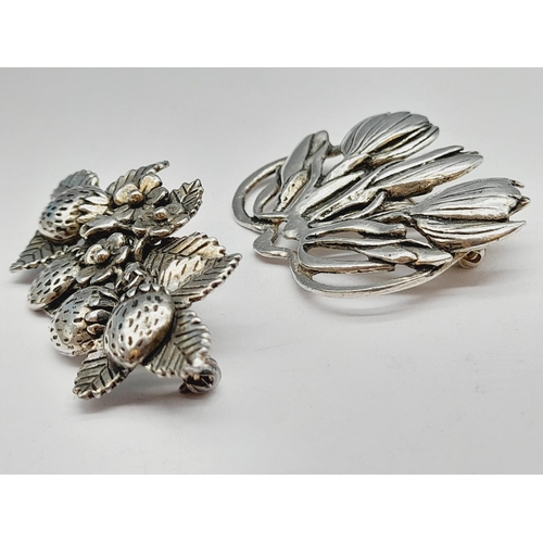 350 - MASJ Pewter Flower Brooches (5). Largest 8cm x 5cm.