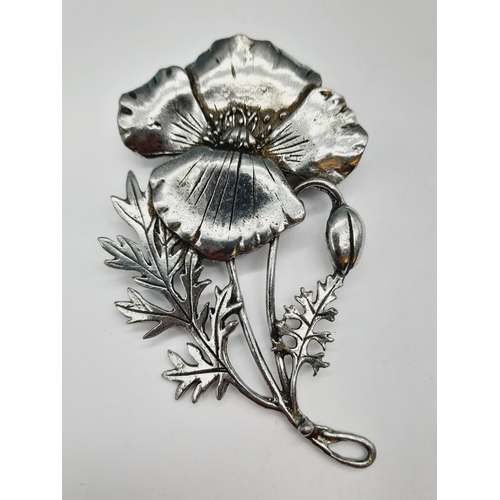 350 - MASJ Pewter Flower Brooches (5). Largest 8cm x 5cm.