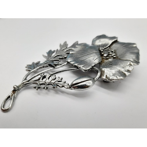 350 - MASJ Pewter Flower Brooches (5). Largest 8cm x 5cm.