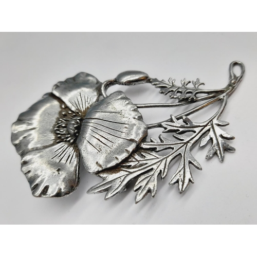 350 - MASJ Pewter Flower Brooches (5). Largest 8cm x 5cm.