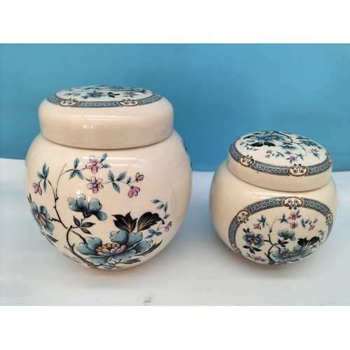 359 - 1940's Graduated Sets of Ginger/Spice Jars (3 Sets of 2 Jars) with Floral Decoration. Tallest 13cm.