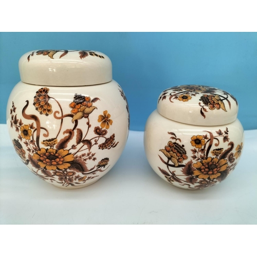 359 - 1940's Graduated Sets of Ginger/Spice Jars (3 Sets of 2 Jars) with Floral Decoration. Tallest 13cm.