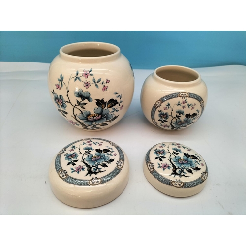 359 - 1940's Graduated Sets of Ginger/Spice Jars (3 Sets of 2 Jars) with Floral Decoration. Tallest 13cm.