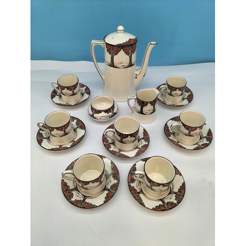 5 - Crown Ducal 'Orange Tree' 17 Piece Coffee Set to include Coffee Cans and Saucers (7), 18cm Coffee Po... 