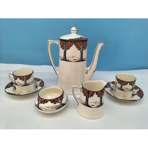 5 - Crown Ducal 'Orange Tree' 17 Piece Coffee Set to include Coffee Cans and Saucers (7), 18cm Coffee Po... 