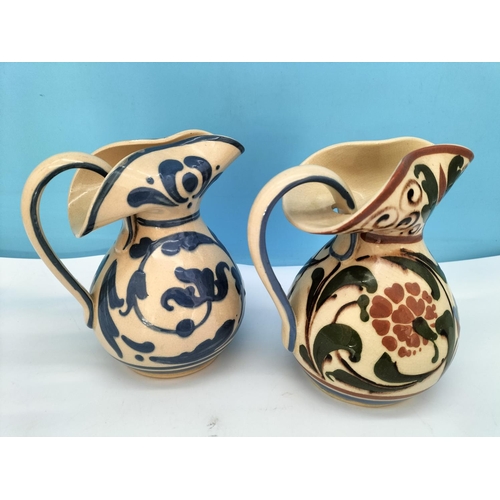 55 - Aller Vale Devon Pottery 15cm Hand Painted Jugs (2) c1890-1900. One Jug has Wear to Rim.