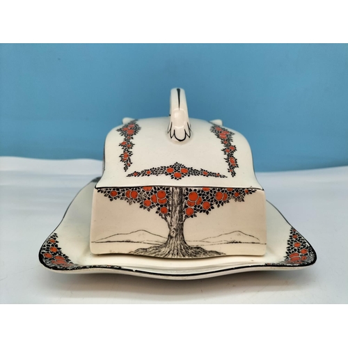 61 - Crown Ducal 'Orange Tree' Butter Dish. Rd No 7112701. 13cm High, 21cm x 17.5cm.